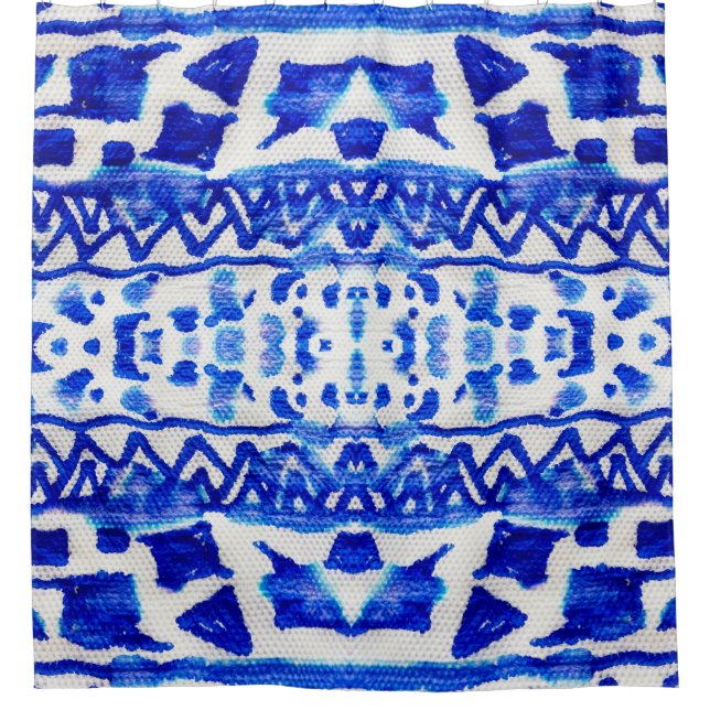 Ethnic Indigo Arrow Native Patterns Shower Curtain (Front)