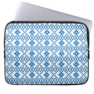 Ethnic Latvian blue and white tribal folk art Laptop Sleeve