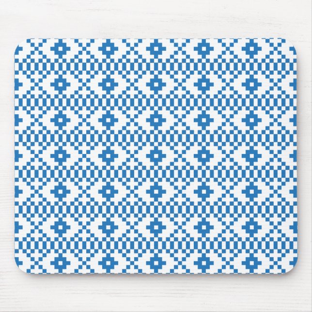 Ethnic Latvian blue and white tribal folk art Mouse Pad (Front)