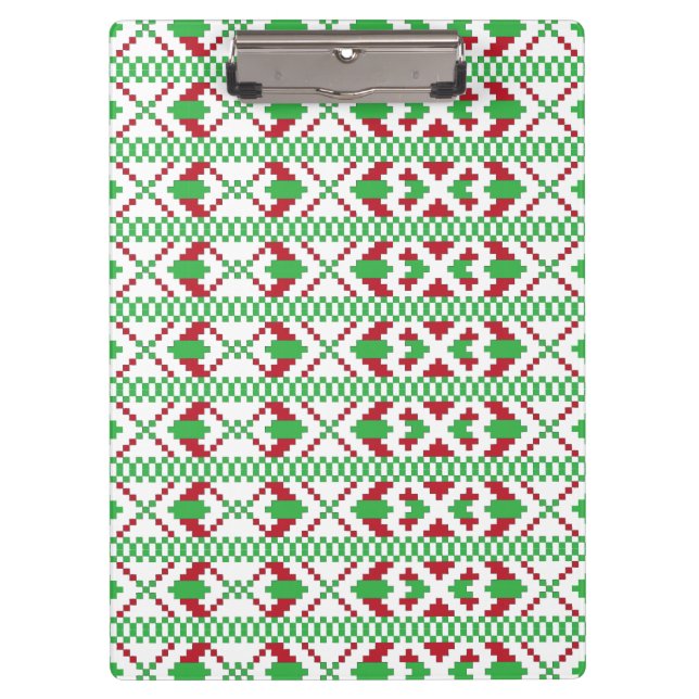 Ethnic Latvian green and red tribal folk art Clipboard (Front)