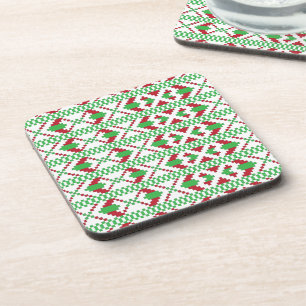Ethnic Latvian green and red tribal folk art Coaster