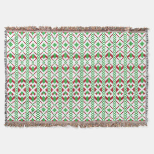 Ethnic Latvian green and red tribal folk art Throw Blanket