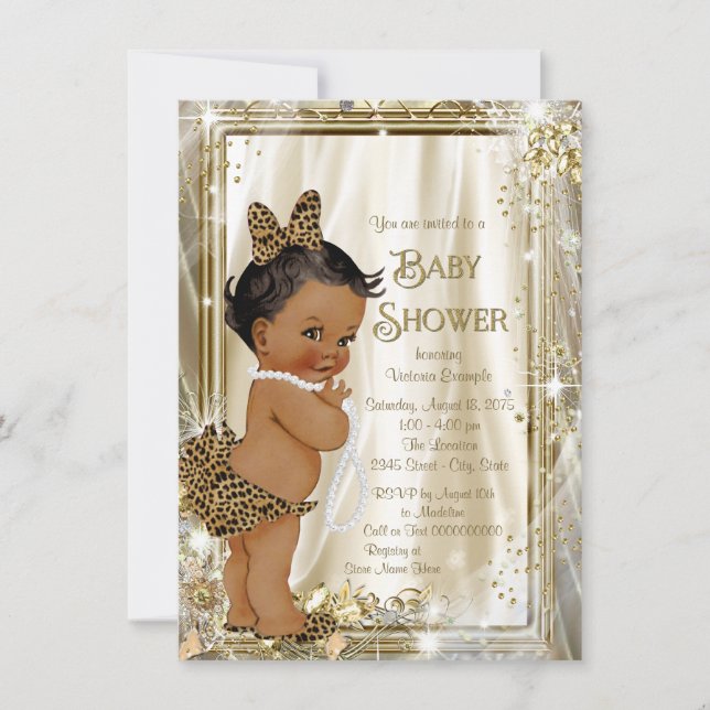 Ethnic Leopard Pearl Baby Girl Shower Invitation (Front)