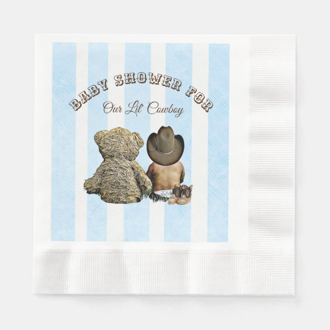 Ethnic Lil Cowboy and Teddy Bear Baby Shower Napkin (Front)