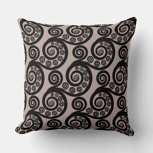 Ethnic Lilac& Black Fern Frond Swirls Throw Pillow (Front)