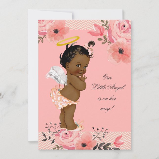 Ethnic Little Angel Watercolor Flowers Baby Shower Invitation (Front)