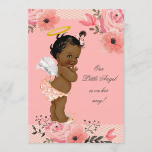 Ethnic Little Angel Watercolor Flowers Baby Shower Invitation