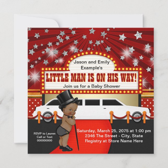 Ethnic Little Man Limousine Movie Star Baby Shower Invitation (Front)