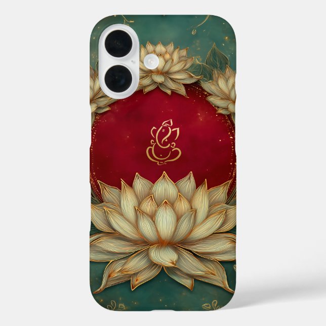 Ethnic Lotus Green Indian God Ganesh Case-Mate iPhone Case (Back)