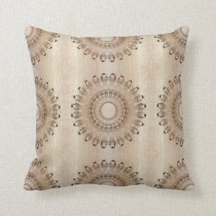 Ethnic mandala on wood background. cushion