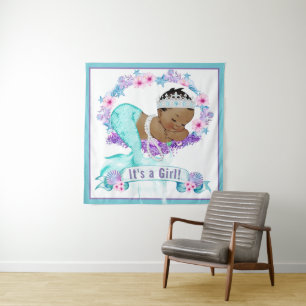 Ethnic Mermaid Baby Shower Backdrop Banners Tapestry