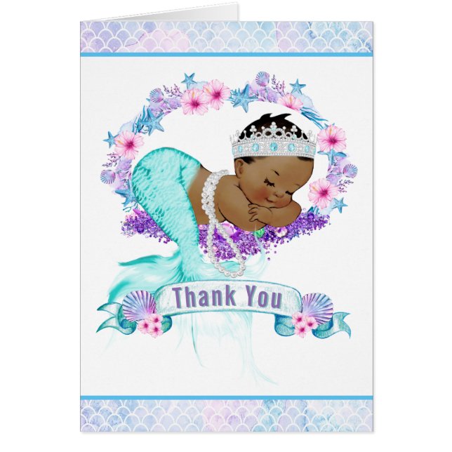 Ethnic Mermaid Baby Shower Thank You Cards (Front)