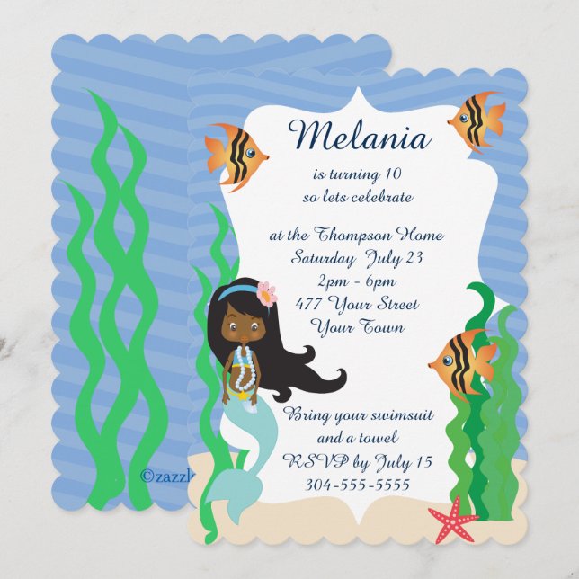 Ethnic Mermaid Birthday Pool Party Invitation (Front/Back)