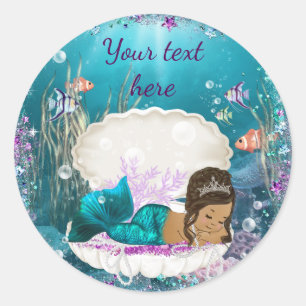 Ethnic Mermaid Girl Baby Shower Stickers