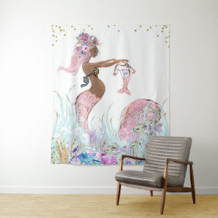 Ethnic Mermaid Mum Baby Shower Banner Backrop Tapestry
