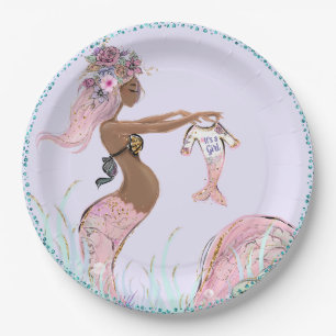 Ethnic Mermaid Mum Baby Shower Paper Plates