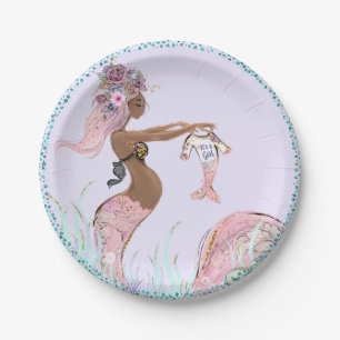 Ethnic Mermaid Mum Baby Shower Paper Plates