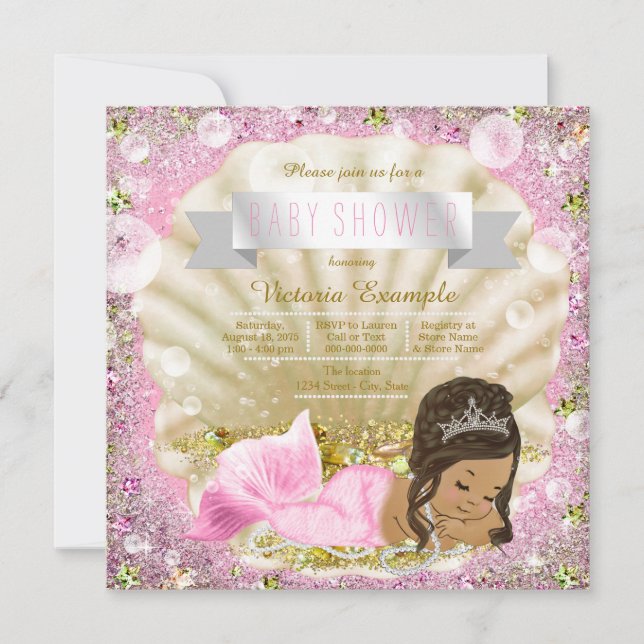 Ethnic Mermaid Pink Pearl Baby Shower Invitation (Front)