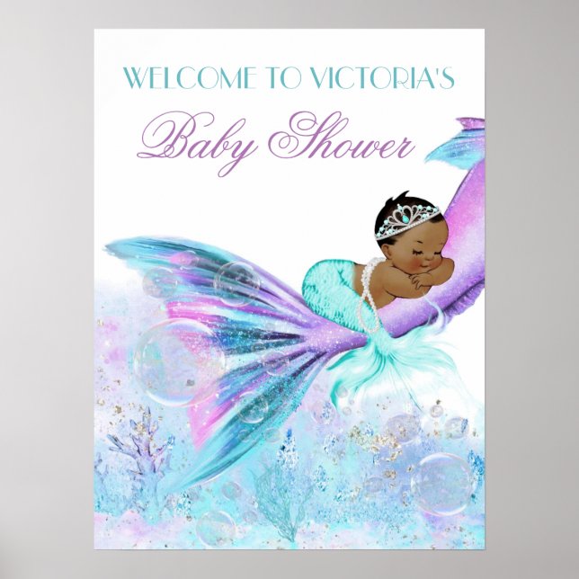 Ethnic Mermaid Tail Baby Shower Sign (Front)