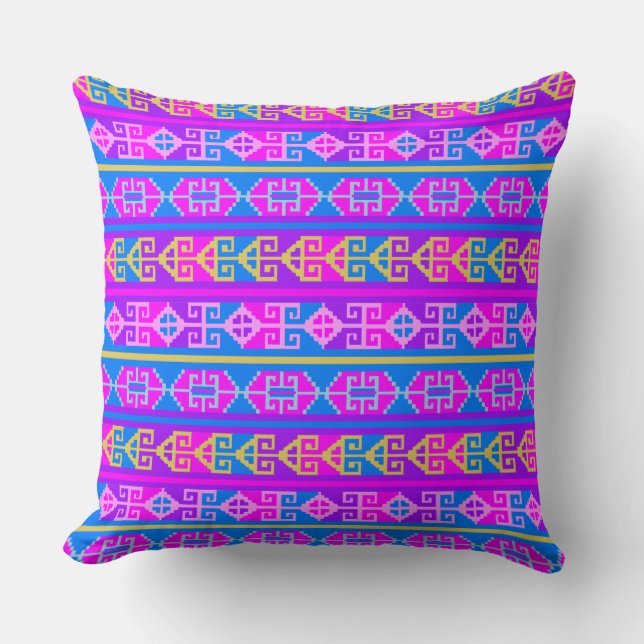 Ethnic Mexican Aztec geometric colourful pattern Cushion (Front)