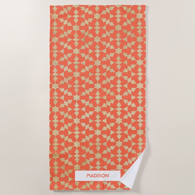 Ethnic Moroccan Geometric Mosaic Pattern Beach Towel (Front)