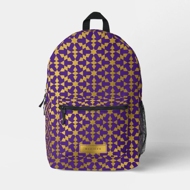 Ethnic Moroccan Geometric Mosaic Pattern Custom Printed Backpack (Front)