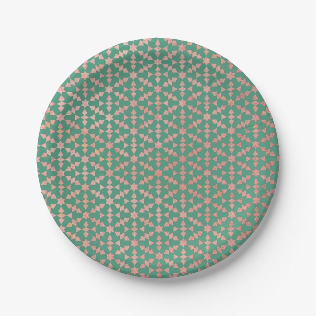 Ethnic Moroccan Geometric Mosaic Pattern Paper Plate (Front)