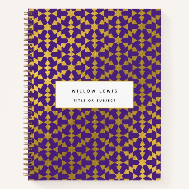 Ethnic Moroccan Purple & Gold Pattern Notebook (Front)