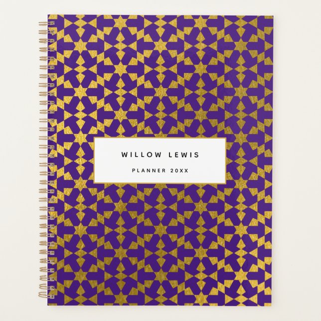 Ethnic Moroccan Purple & Gold Pattern Planner (Front)