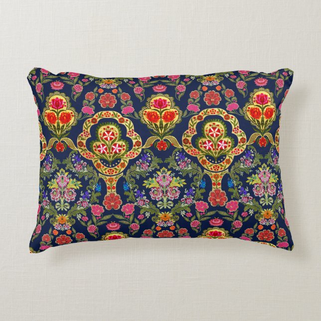 Ethnic Mughal Floral: Blue Seamless Pattern Decorative Cushion (Front)