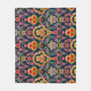 Ethnic Mughal Floral: Blue Seamless Pattern Fleece Blanket