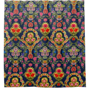 Ethnic Mughal Floral: Blue Seamless Pattern Shower Curtain