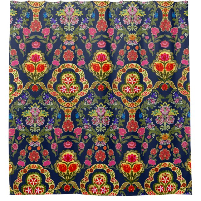 Ethnic Mughal Floral: Blue Seamless Pattern Shower Curtain (Front)