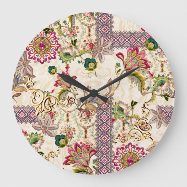 Ethnic Mughal Floral Paisley Large Clock (Front)