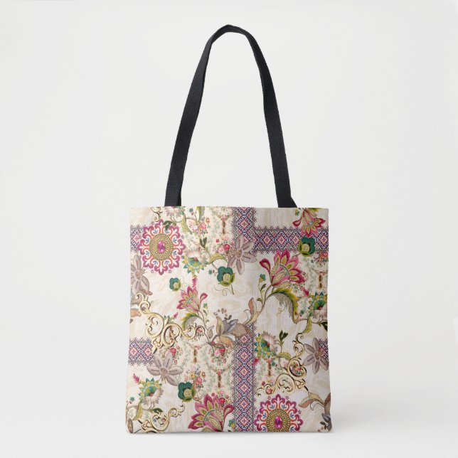 Ethnic Mughal Floral Paisley Tote Bag (Front)