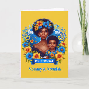 Ethnic Mum & Son Blue/Yellow Happy Mother's Day Card