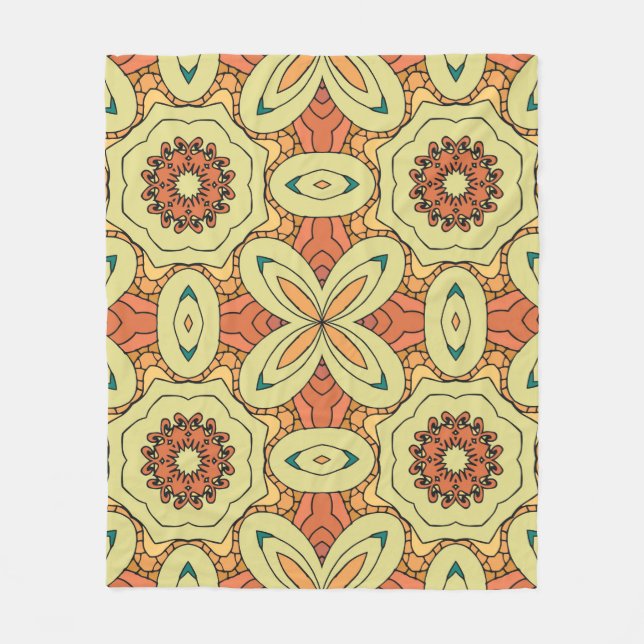 Ethnic orange seamless pattern with mandala. illus fleece blanket (Front)