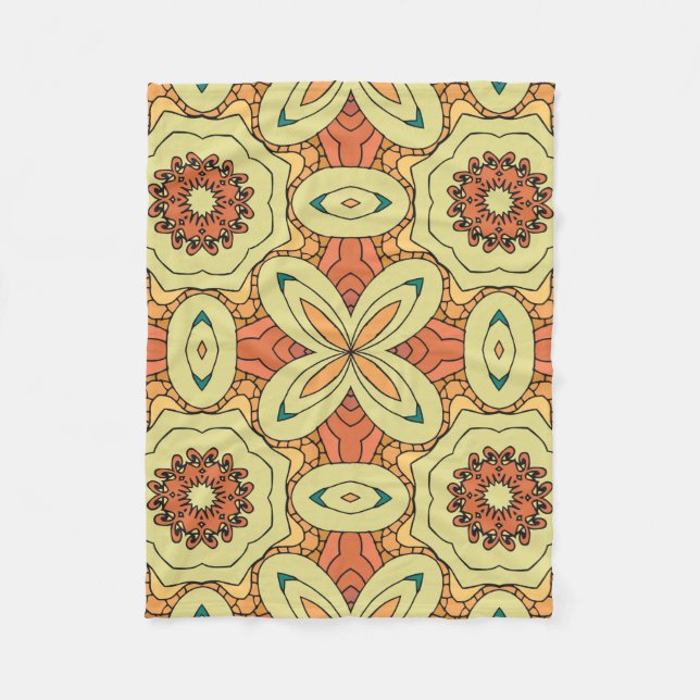 Ethnic orange seamless pattern with mandala. illus fleece blanket (Front)