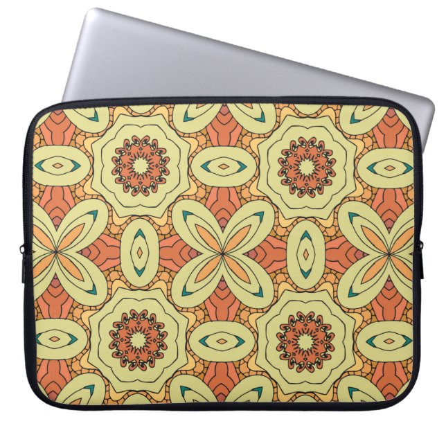 Ethnic orange seamless pattern with mandala. illus laptop sleeve (Front)