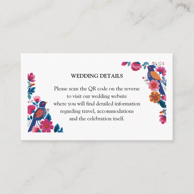 Ethnic Ornate Folk Birds and Flowers Wedding Enclosure Card (Front)