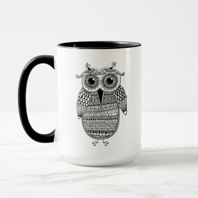 Ethnic Owl Ink Drawing Mug (Left)