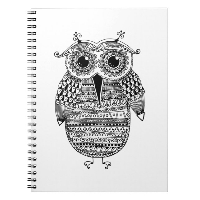 Ethnic Owl Ink Drawing Spiral Notebook (Front)
