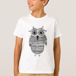 Ethnic Owl Ink Drawing T-Shirt