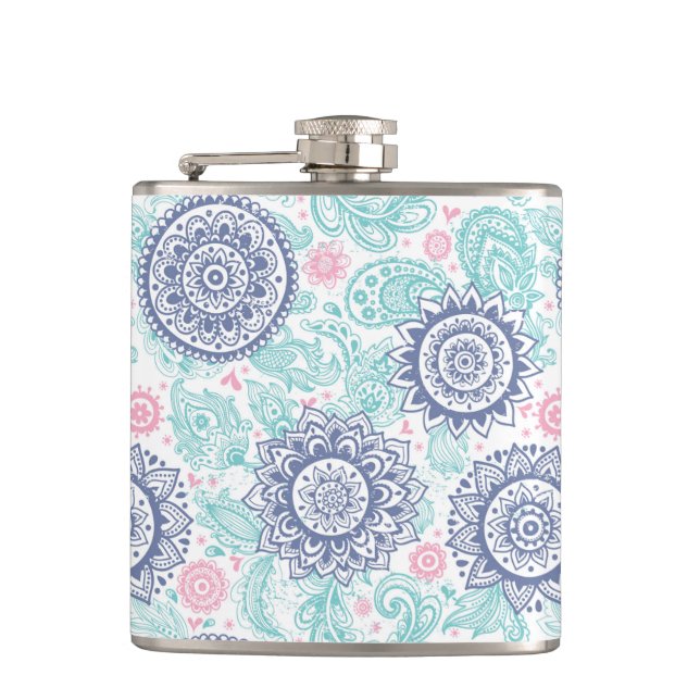 Ethnic Paisley Pattern Hip Flask (Front)