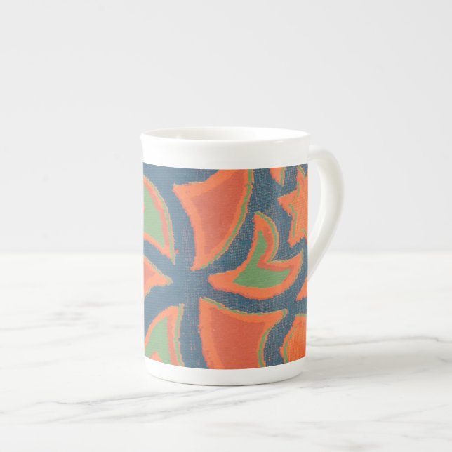 Ethnic Pattern Bone China Mug, Orange, Dark Blue Bone China Mug (Front Right)