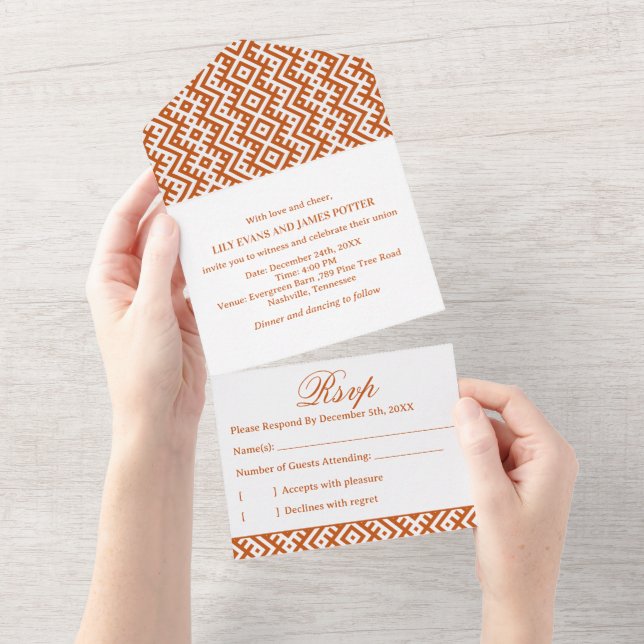 Ethnic Pattern Border Afrocentric Tribal  Wedding All In One Invitation (Tearaway)