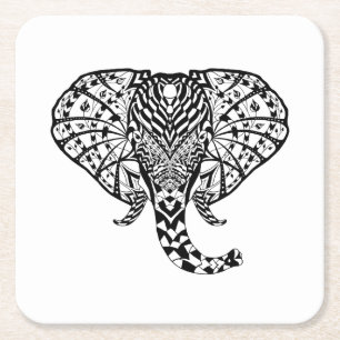 Ethnic Pattern Elephant Square Paper Coaster