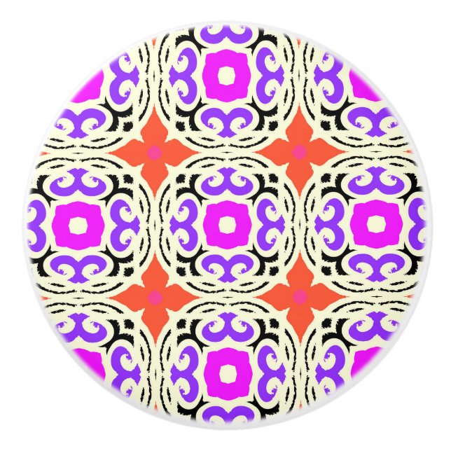 Ethnic Pattern with Moroccan Motifs Ceramic Knob (Front)