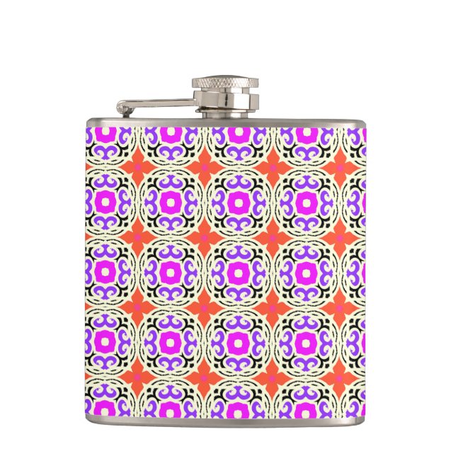 Ethnic Pattern with Moroccan Motifs Hip Flask (Front)