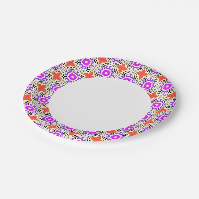 Ethnic Pattern with Moroccan Motifs Paper Plate (Angled)